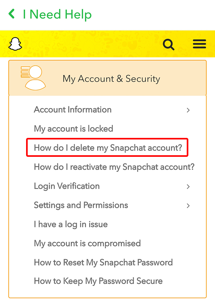 Delete SnapChat account