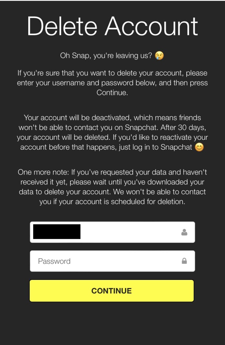 Delete SnapChat account on iPhone and Android-4