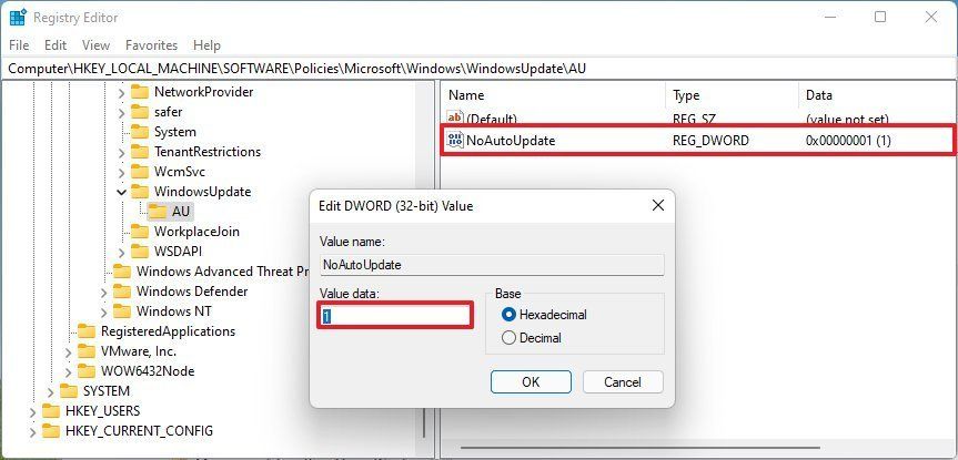 Disable updates through the registry -4