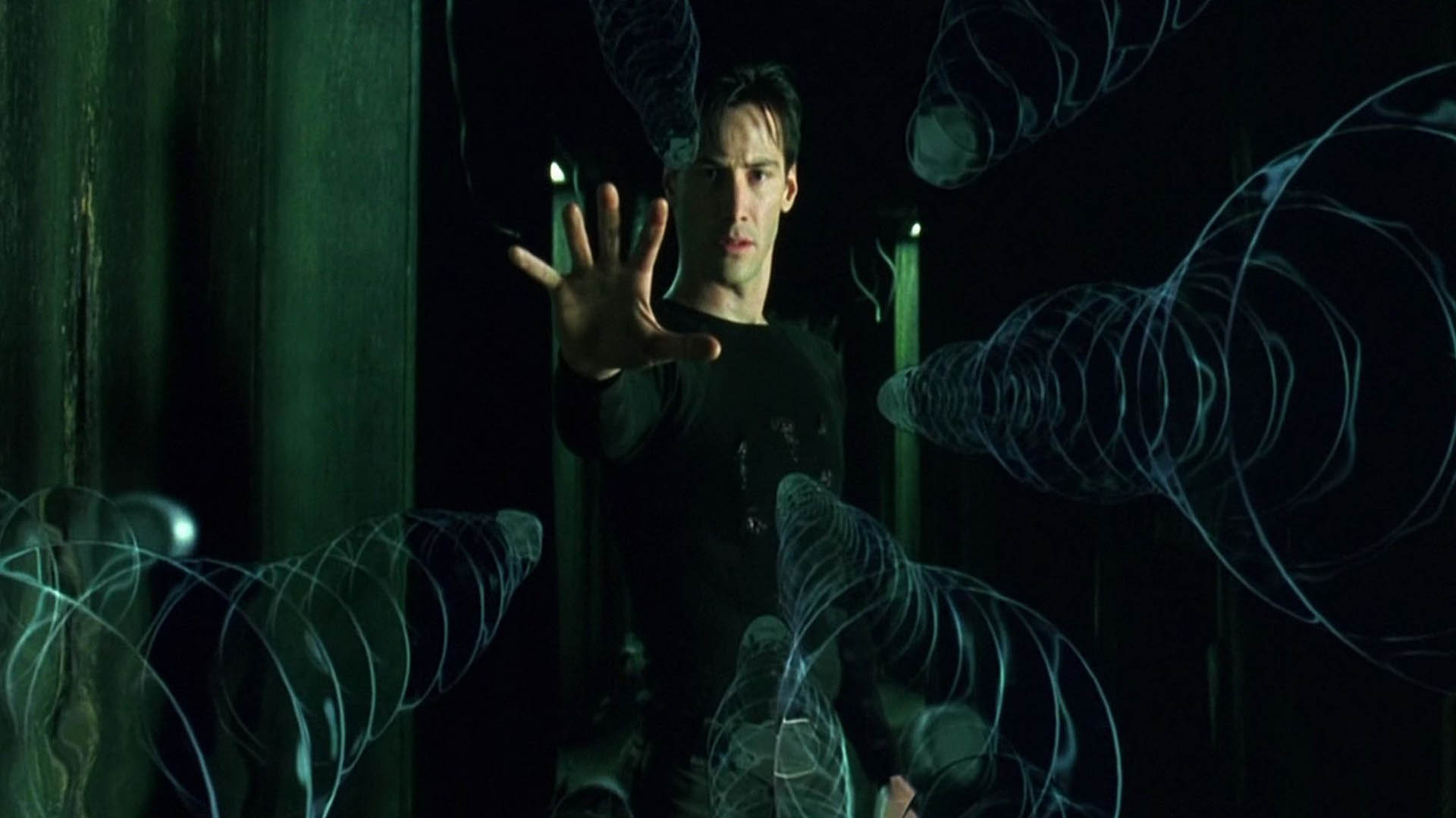 Playing the role of Keanu Reeves in the movie The Matrix