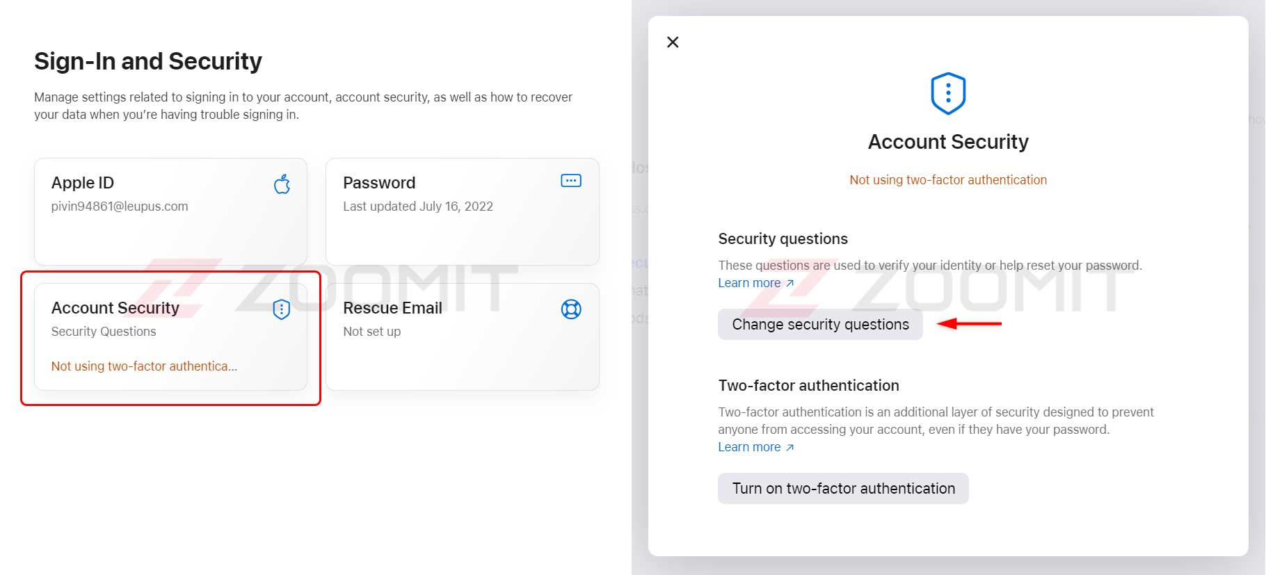 Change Apple ID security questions