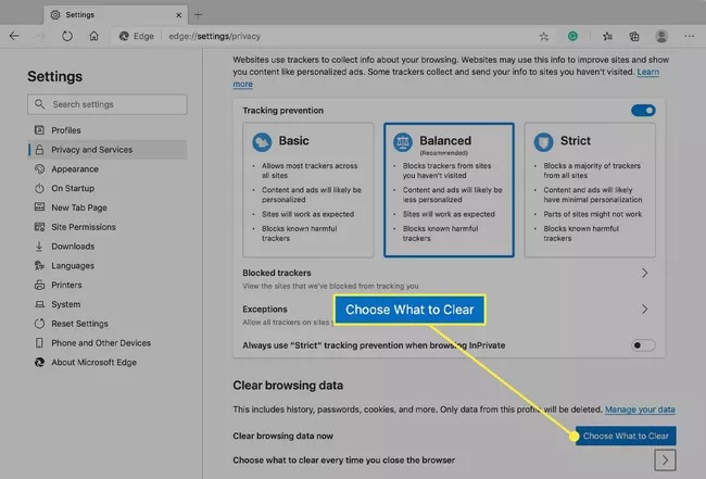 Clear the Edge-3 browser cache