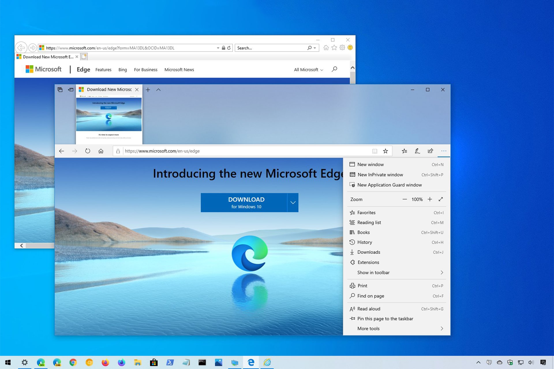 Edge of Windows 10 compared to Edge of Chromium