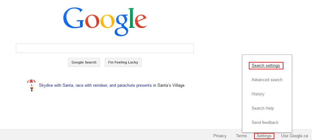 Google search settings