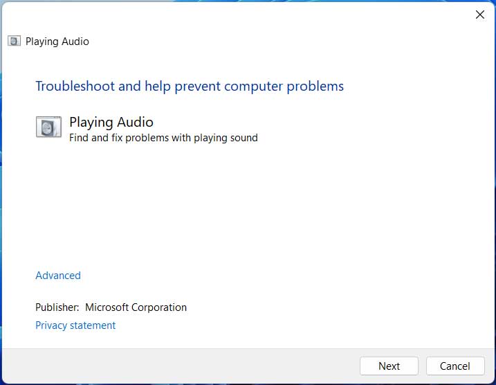 Solve problems related to sound playback in Windows 11