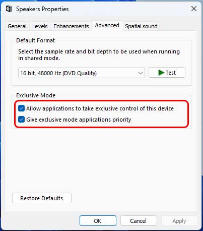 Speaker settings in Windows 11