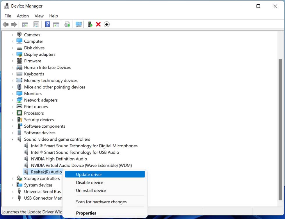 Update sound card driver in Windows 11