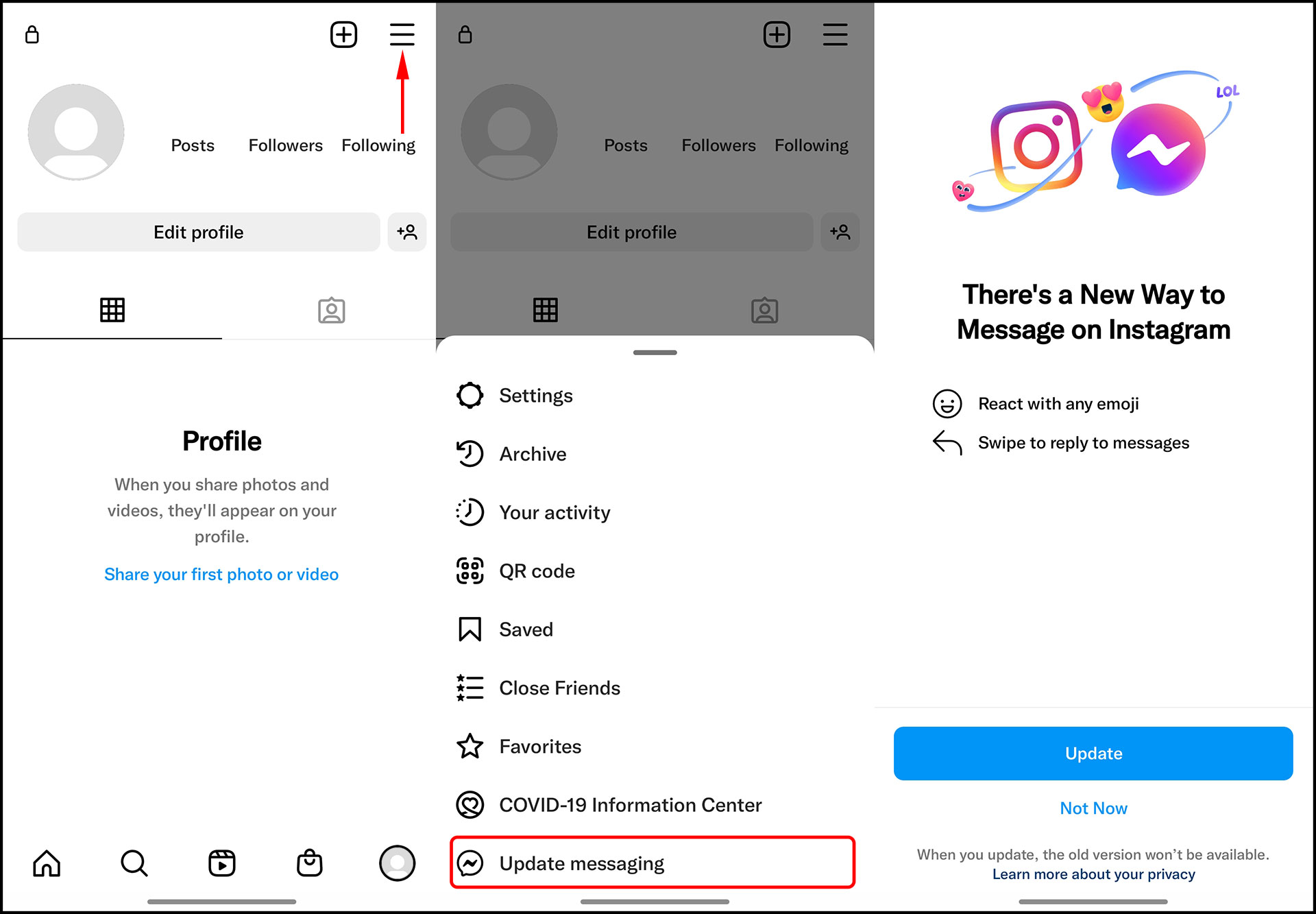 Activating the new messenger features on Instagram