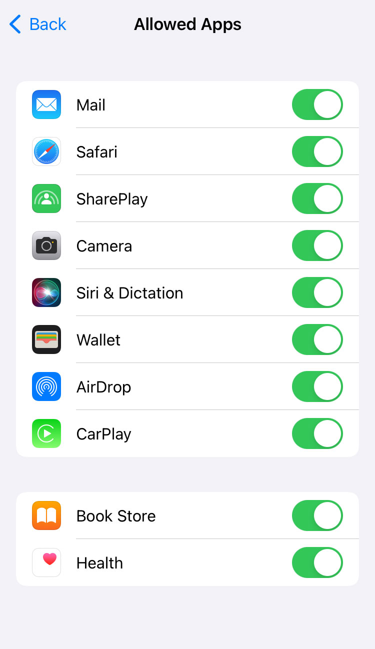 Apps allowed to use on iPhone