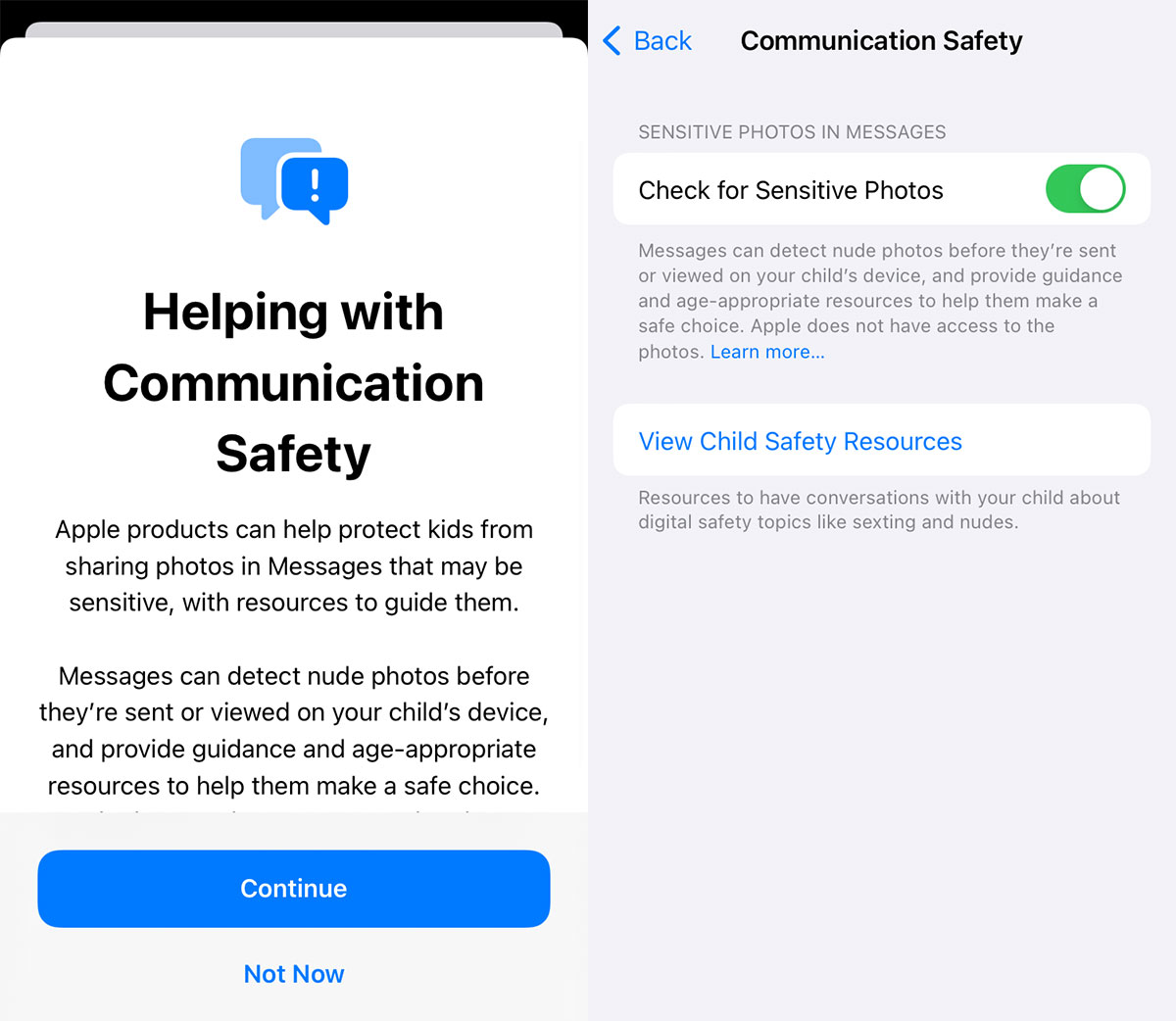 Communication Safety feature on iPhone