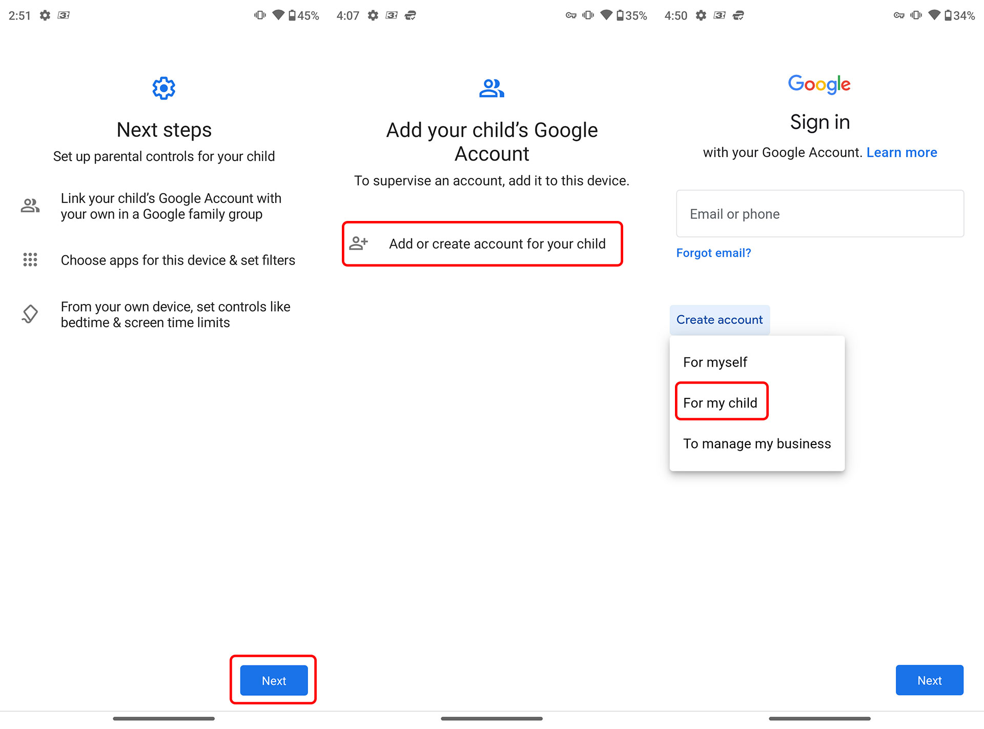 Creating a Google account for children