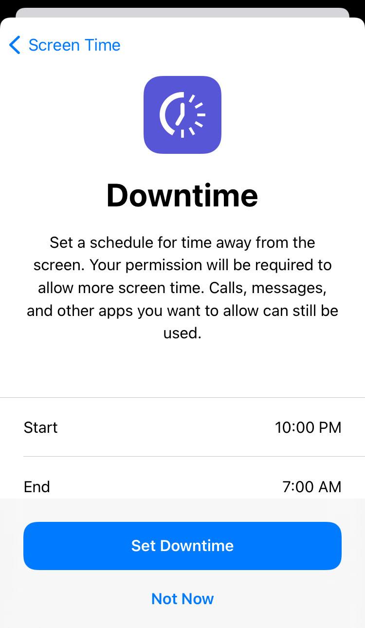 Downtime - Setting the time limit for using the iPhone