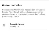 Google Play age settings in Google Family Link