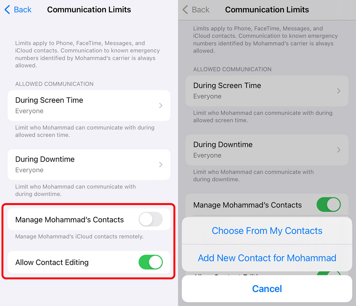 Limit the circle of communication with people on iPhone