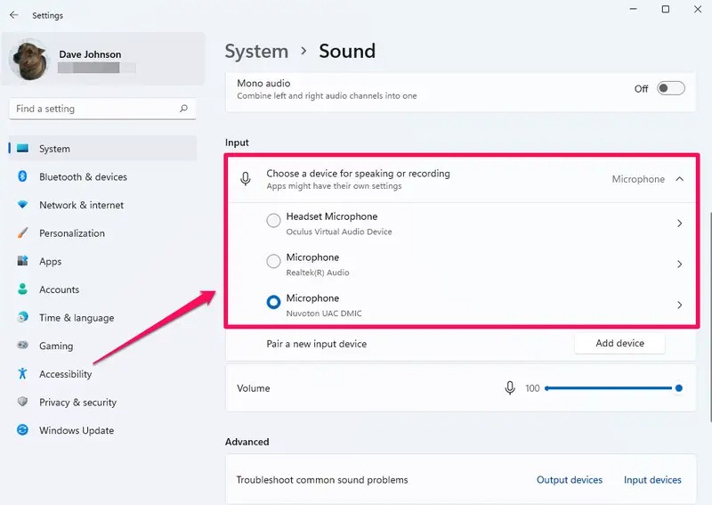 Low microphone volume in Windows 11 - choosing the right microphone