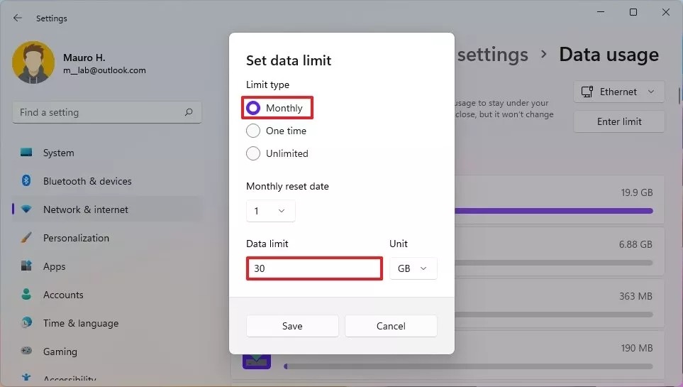 1- How to configure data usage limit in Windows 11