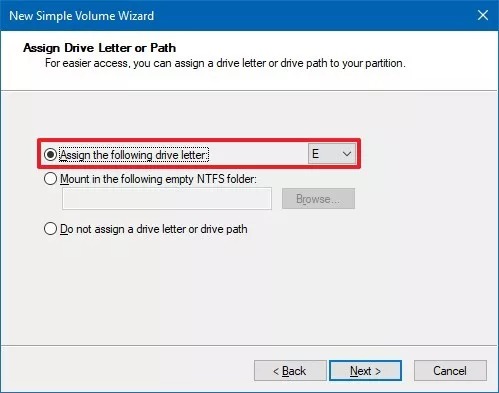 2- Create a new volume for the drive without partition