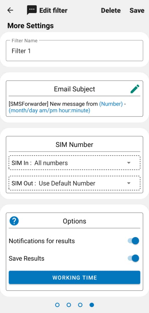 3- SMS forwarding options in the SMS Forwarder app