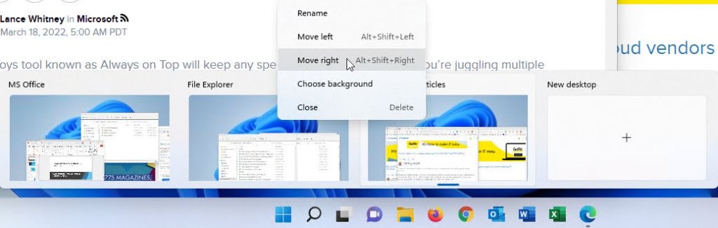 Change the order of virtual desktops