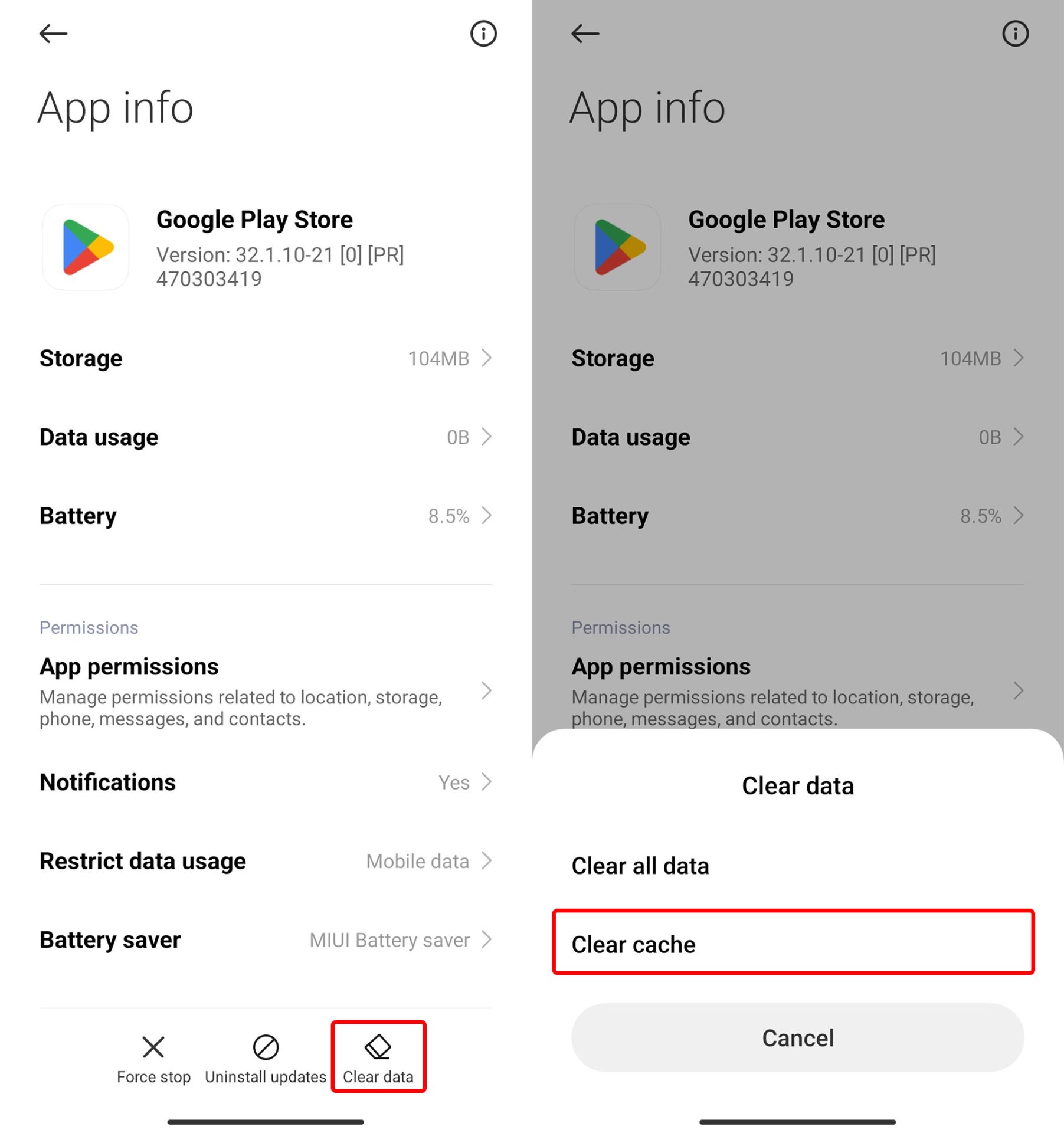 Clear Google Play Android data