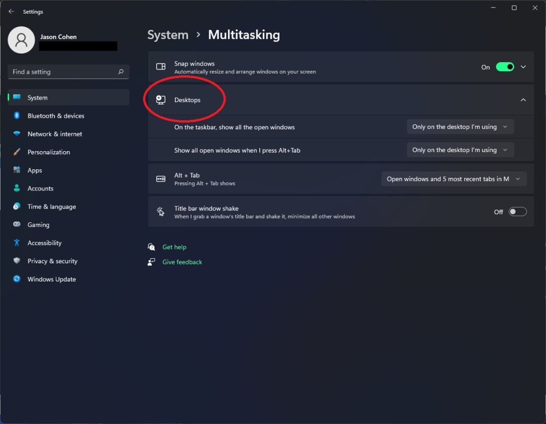 Customize taskbar settings for Windows 11 virtual desktops