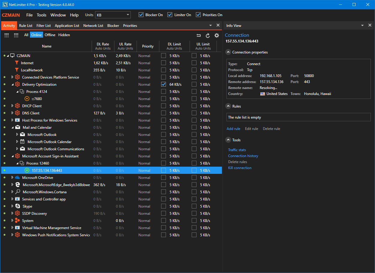 NetLimiter app - Internet usage management for Windows 11