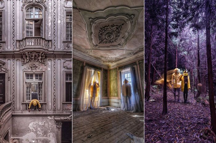 Eerie Images Of The Yellow-Clad Couple In Abandoned Buildings