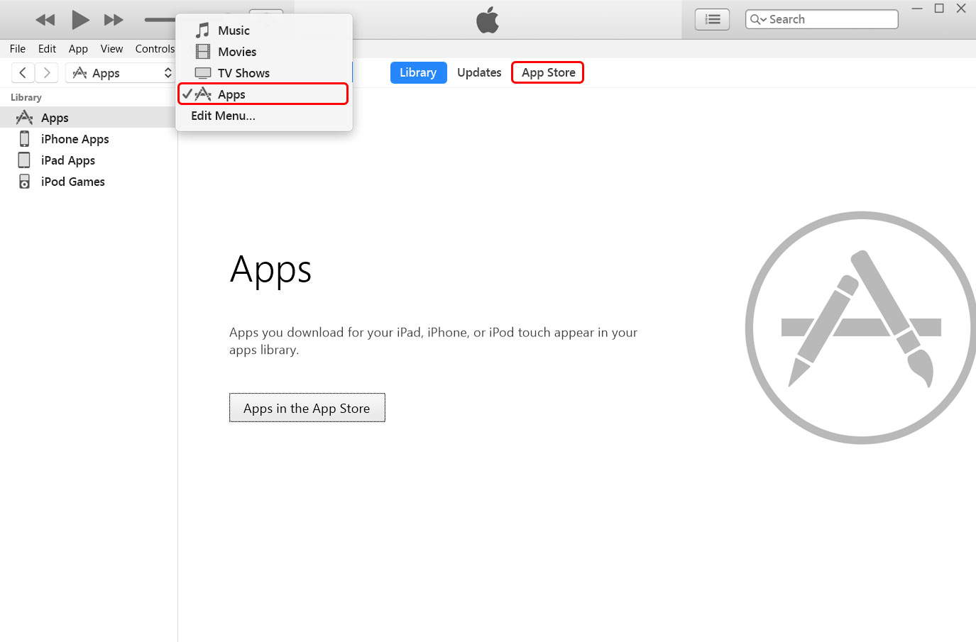 Access to the App Store through iTunes