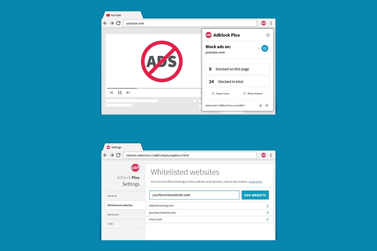 AdBlock Plus Chrome extension to remove YouTube ads