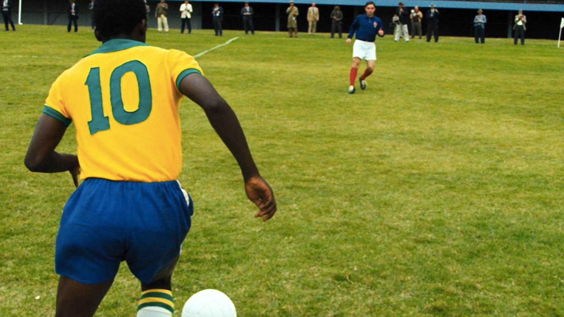 An image of Pele's character in the movie Pelé: Birth of a Legend