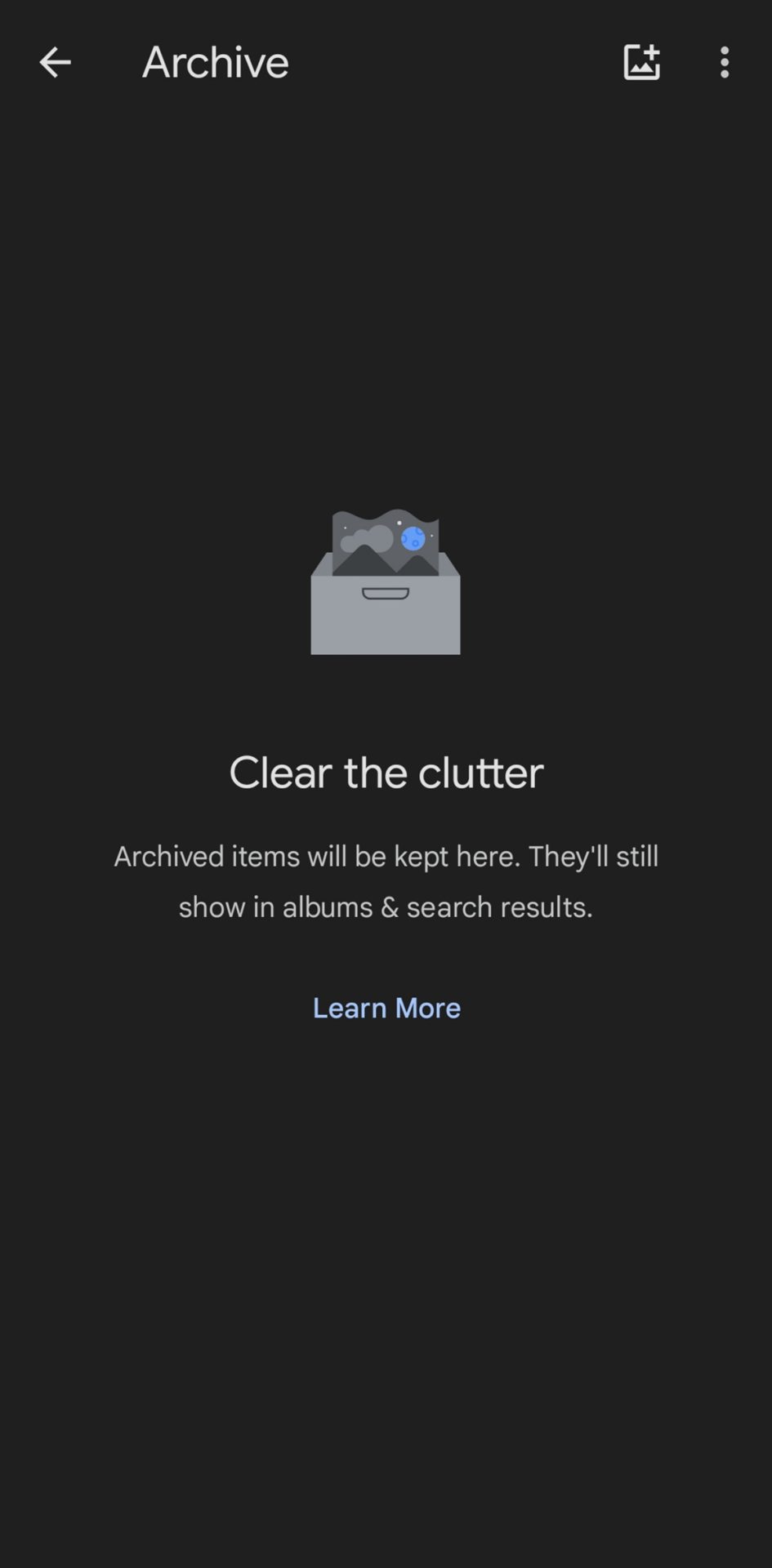 Blank page of the Google Photos archive section