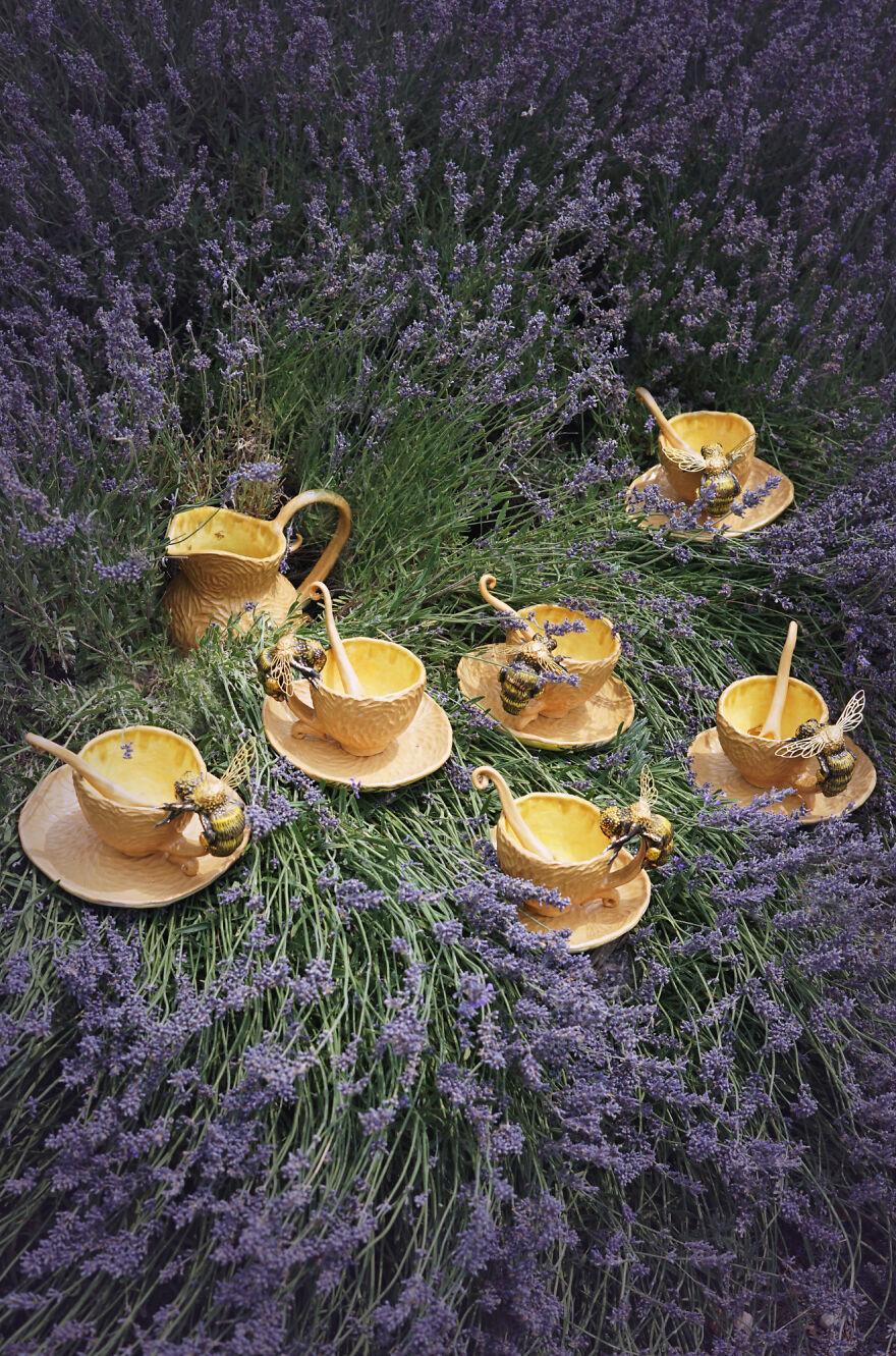 Ceramic set/Lavender flower bee ceramic cup