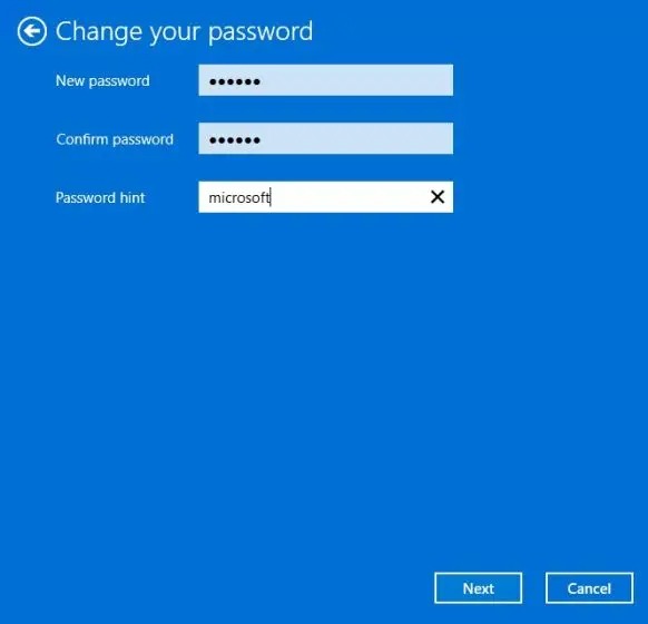 Change password in Windows 11 for users who know the current password