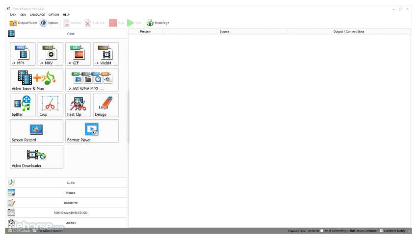 Change video file format with Format Factory