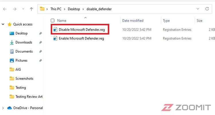 Disabling Windows 11 antivirus through the registry file