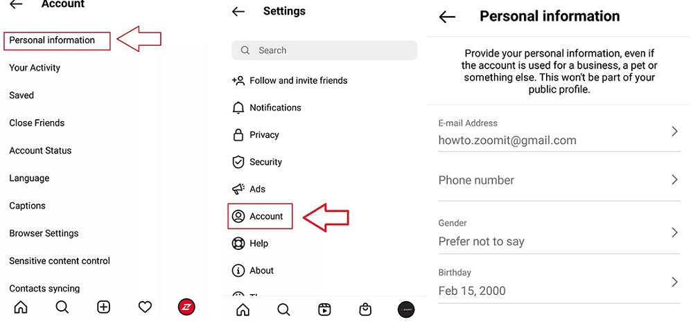 Edit Instagram account personal information