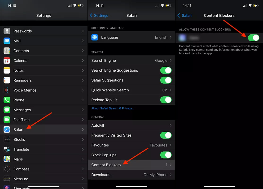 Enable AdBlocker settings on iPhone iOS