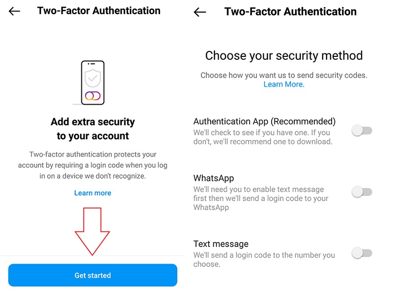 Enable Instagram two-step authentication
