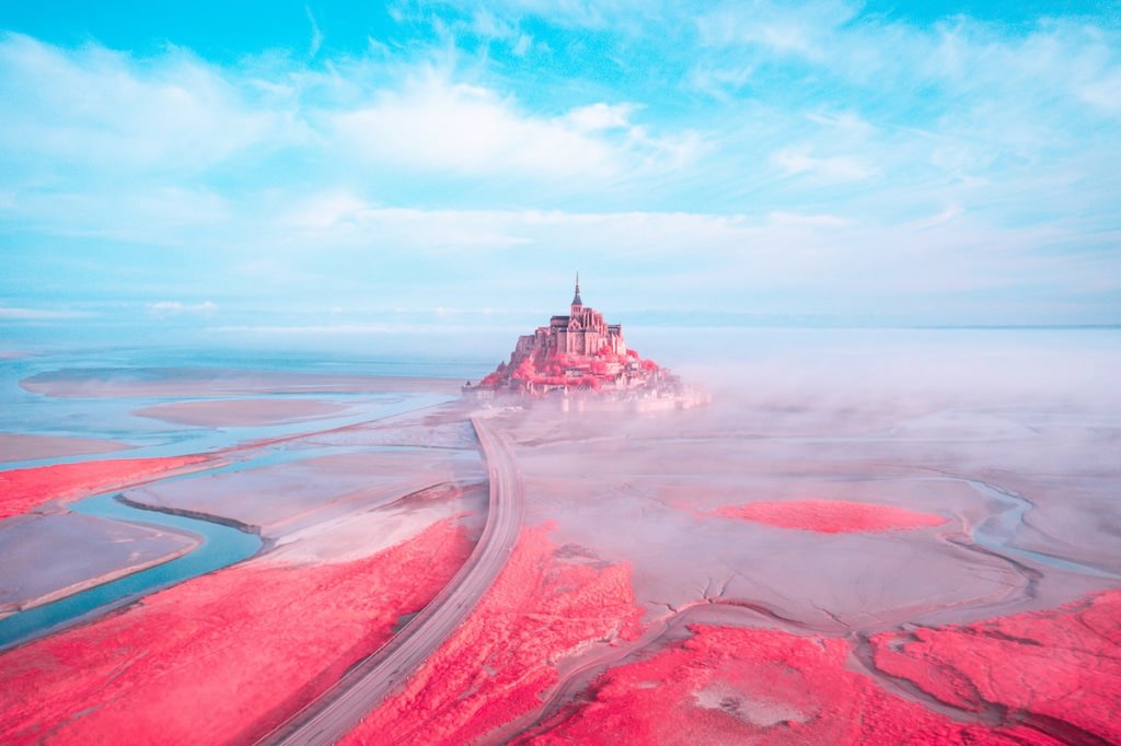 French scenery - blue sky and pink castle