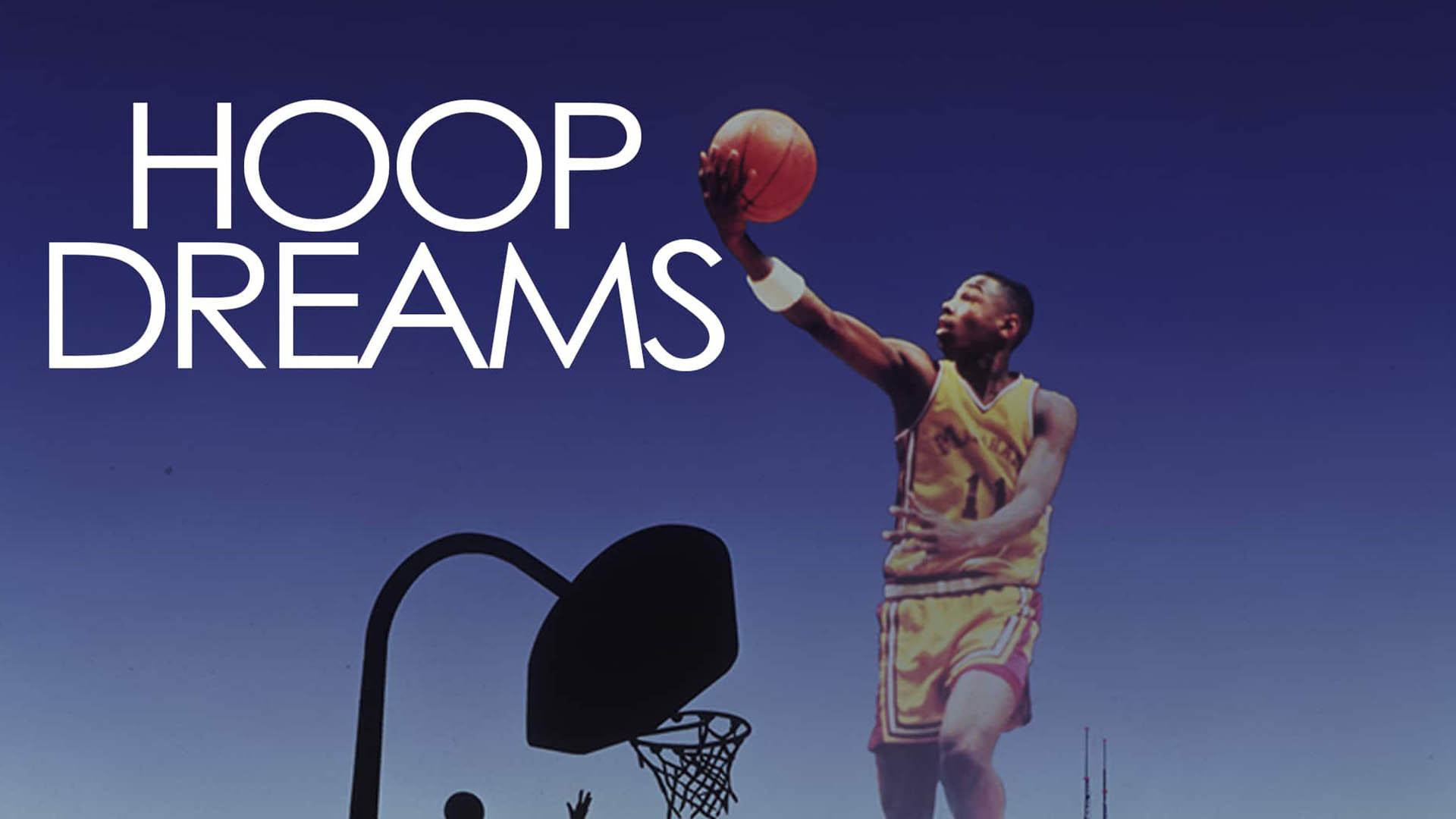 Hoop Dreams movie cover featuring William Gates playing basketball