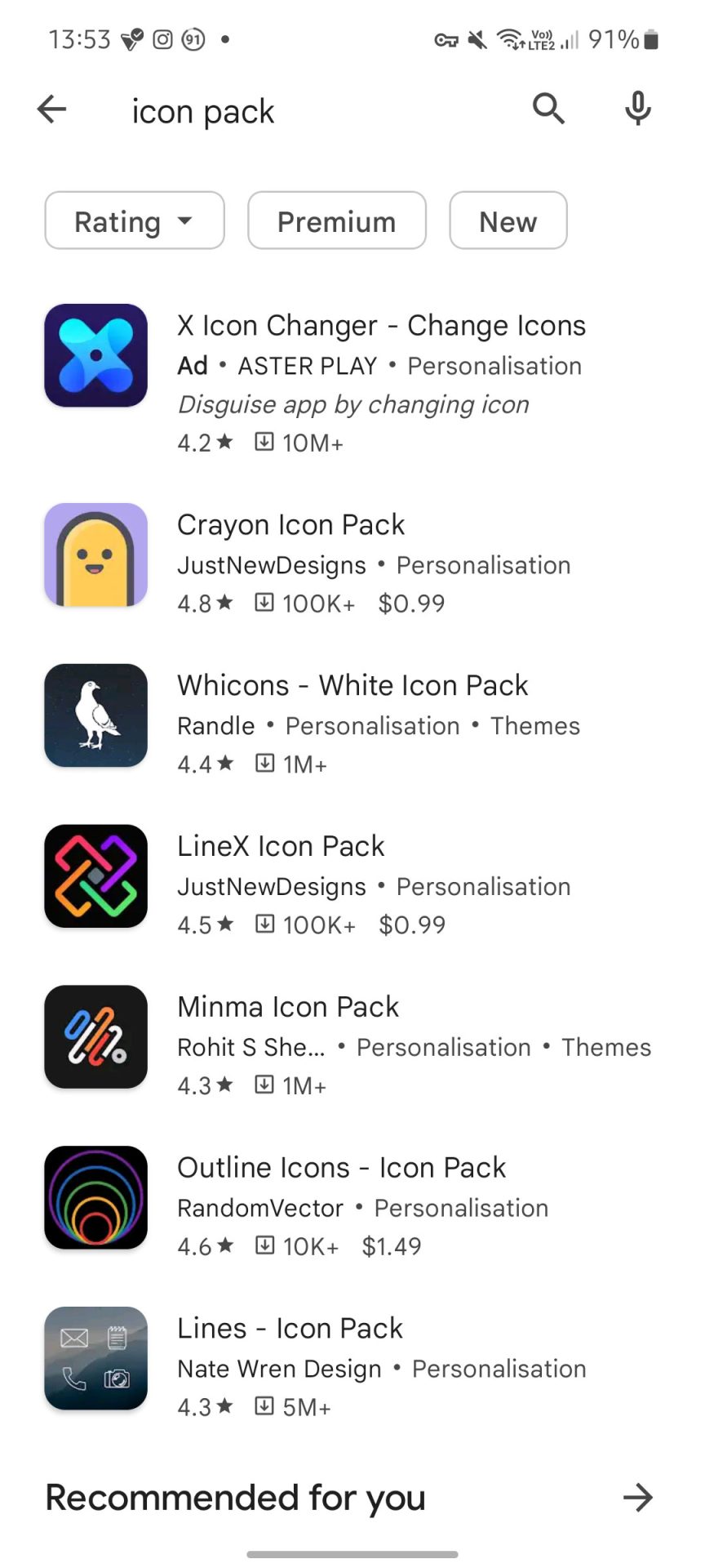 Icon packs available in Google Play