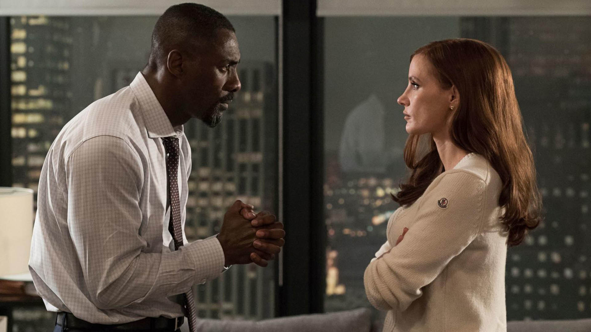Jessica Chastain and Idris Alba in Molly's Game
