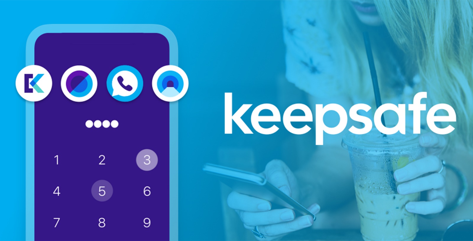 Keepsafe app cover of a girl working with a smartphone
