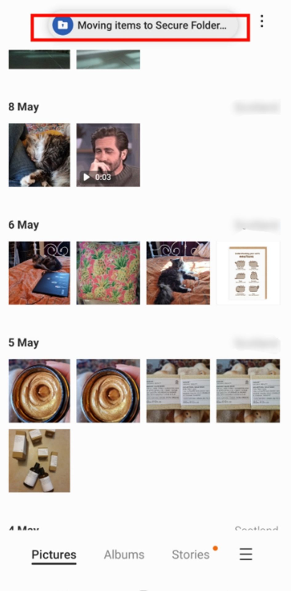 Samsung gallery when moving to secure folder
