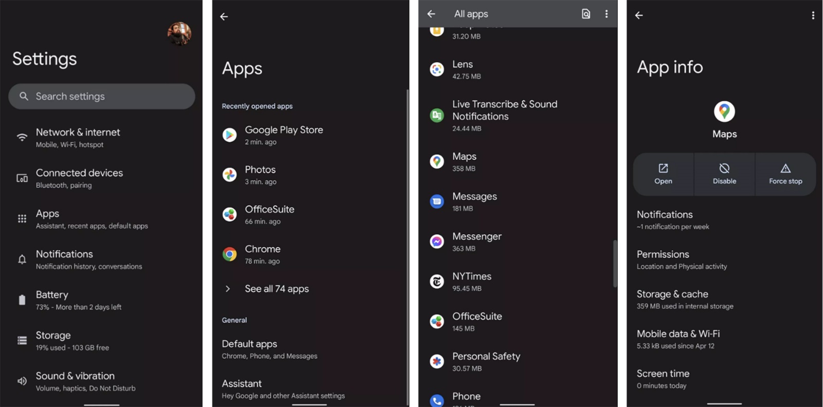 Screenshot of how to disable default apps on Android phones