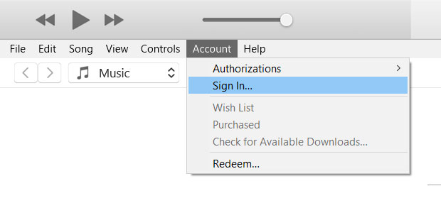 Sign in to Apple ID in iTunes
