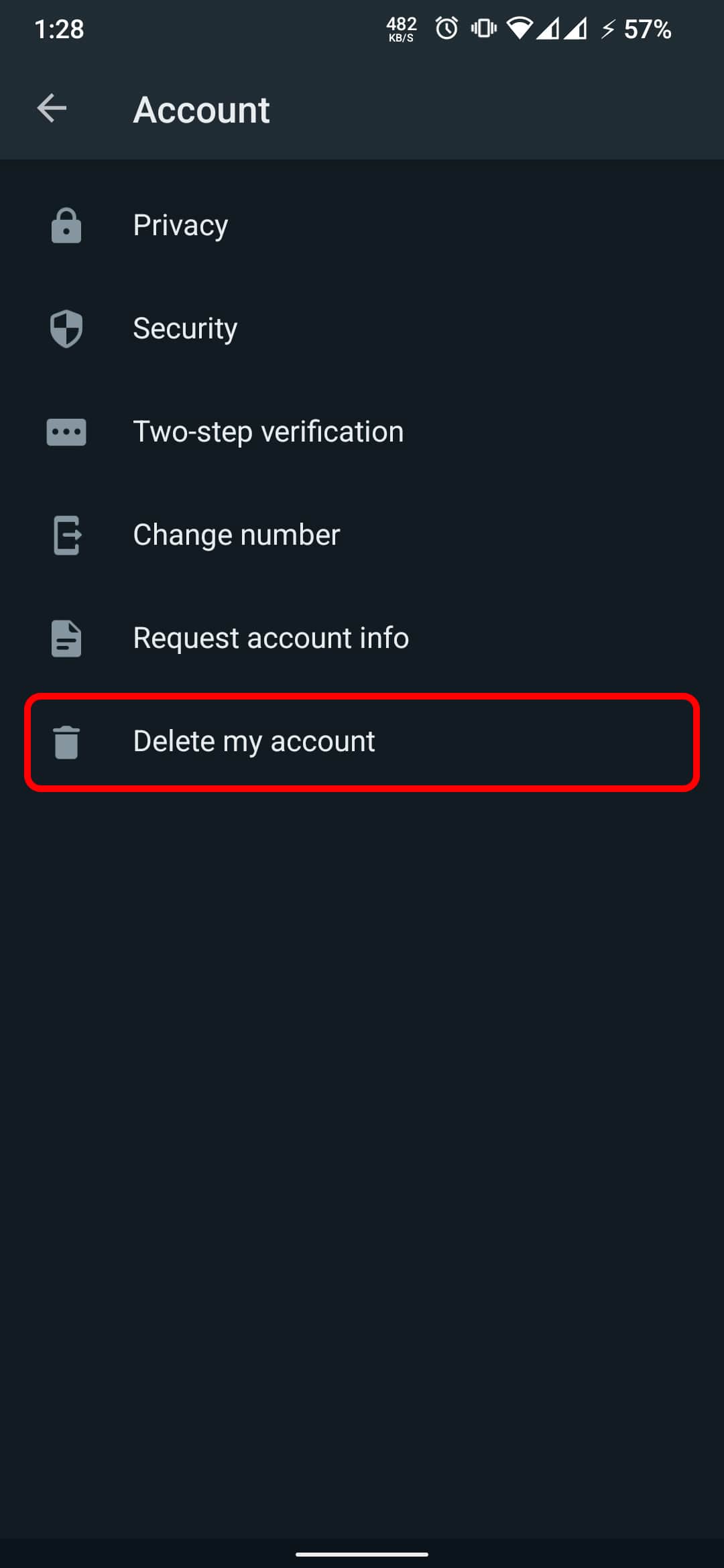 The fourth step is to delete the WhatsApp account on Android