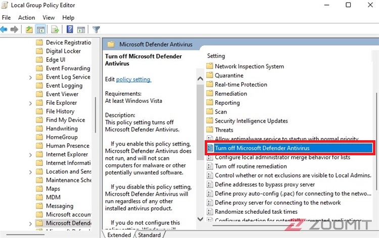The fourth step is to disable Windows 11 antivirus through Group Policy