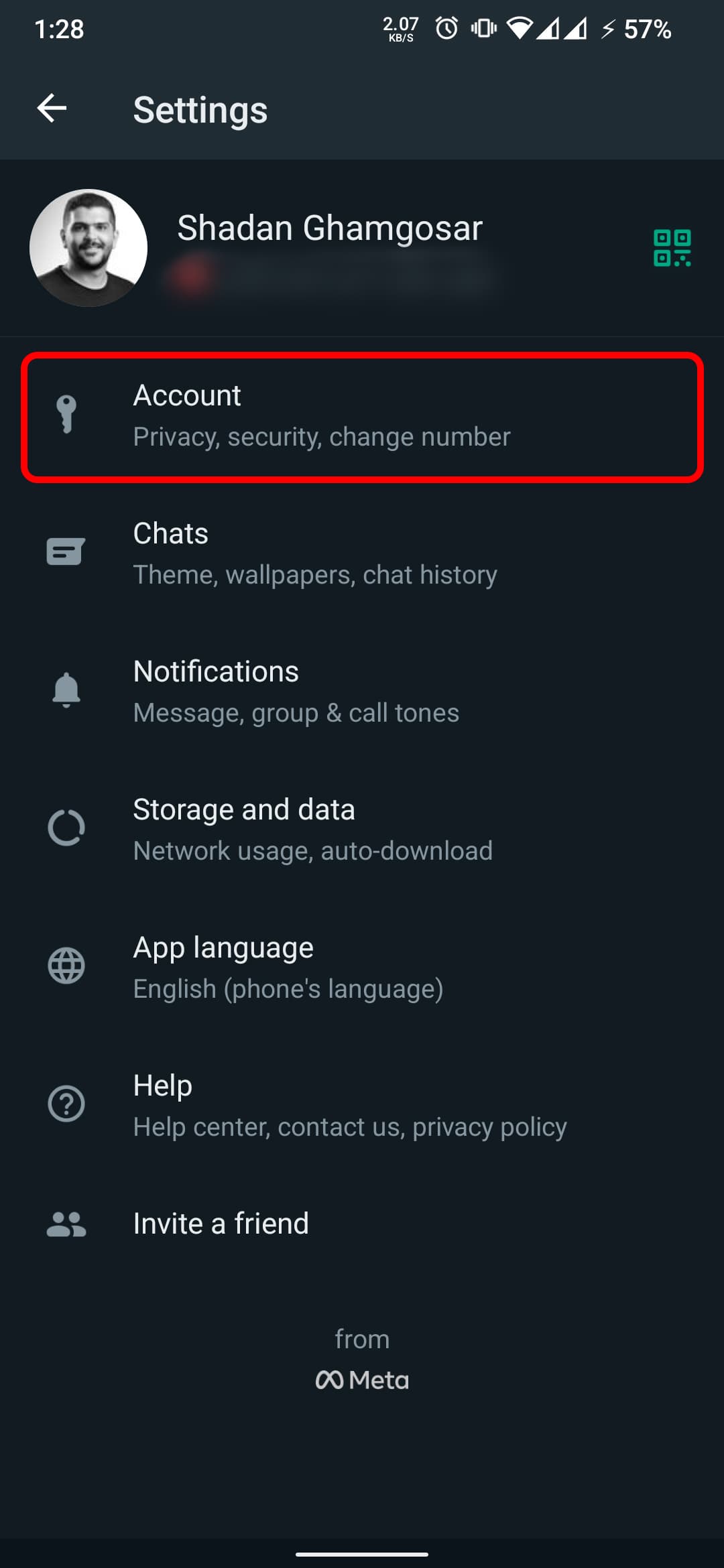 The third step of deleting WhatsApp account on Android