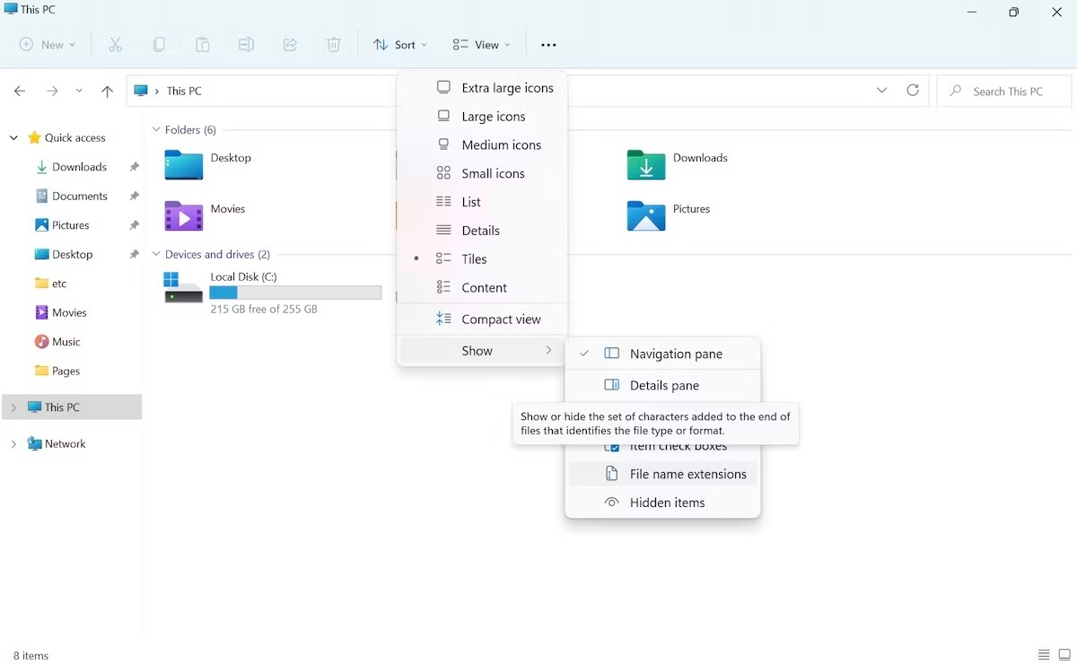 View file extension with Windows 11 File Explorer